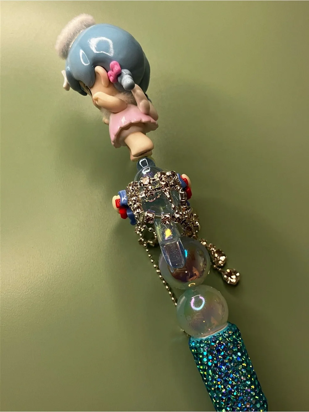 Keeno Angel with Fancy Rhinestone Dangle Bow Handmade Beaded Pen